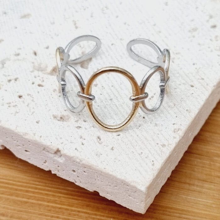 14-(1) Ατσάλινο δαχτυλίδι αλυσίδα δίχρωμη - Image 1