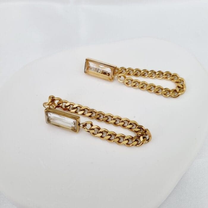 20240408_133604 Ατσάλινα σκουλαρίκια με διάφανο κρύσταλλο και αλυσίδα - Image 1