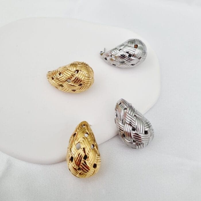 Ατσάλινα σκουλαρίκια σταγόνες πλεκτές - Image 1