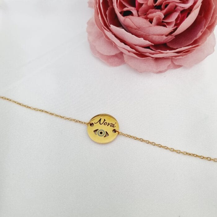 20240420_120653 Ατσάλινο βραχιόλι νονά με μάτι - Image 1