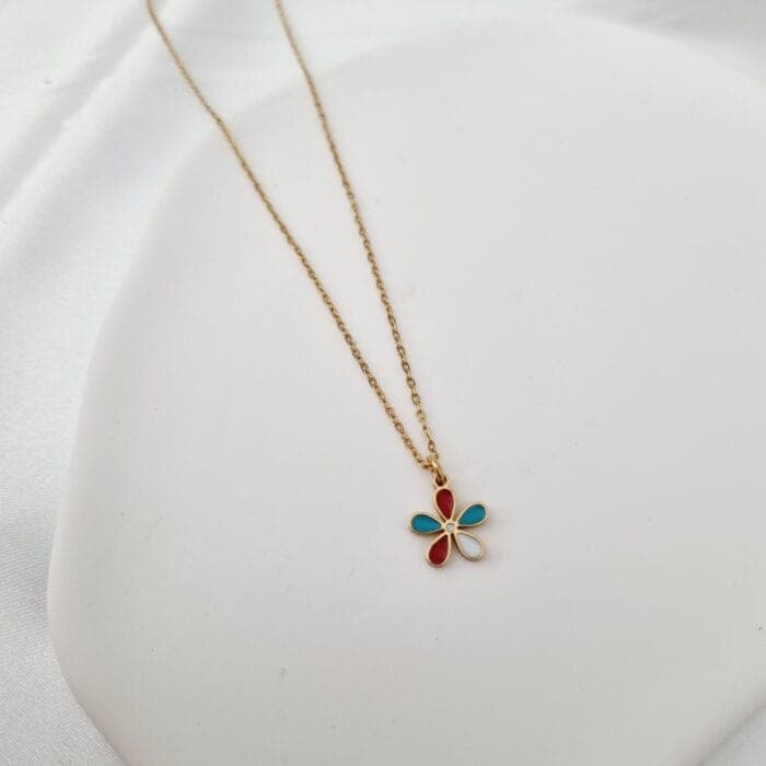 20240605_153508 Ατσάλινο κολιέ λουλούδι με πολύχρωμο σμάλτο - Image 1