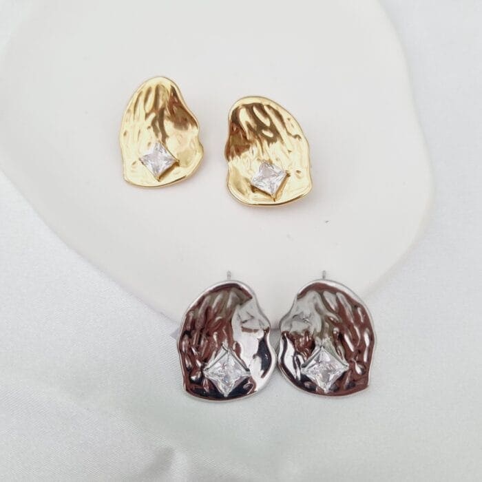 Ατσάλινα σκουλαρίκια με διάφανα κρύσταλλα - Image 1