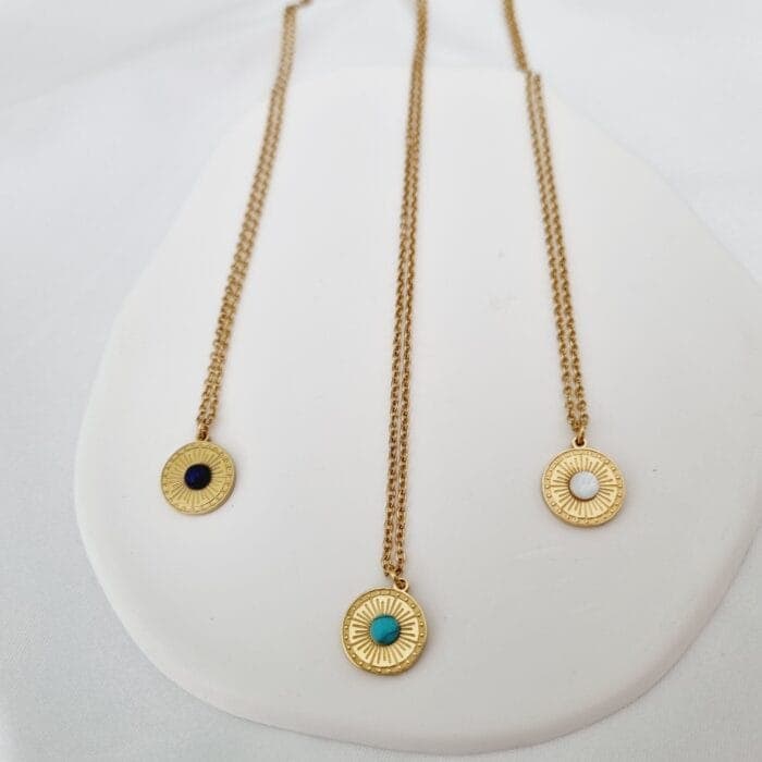 20240706_135659 Ατσάλινο κολιέ με στρόγγυλο μικρό στοιχείο με ημιπολύτιμο λίθο - Image 1