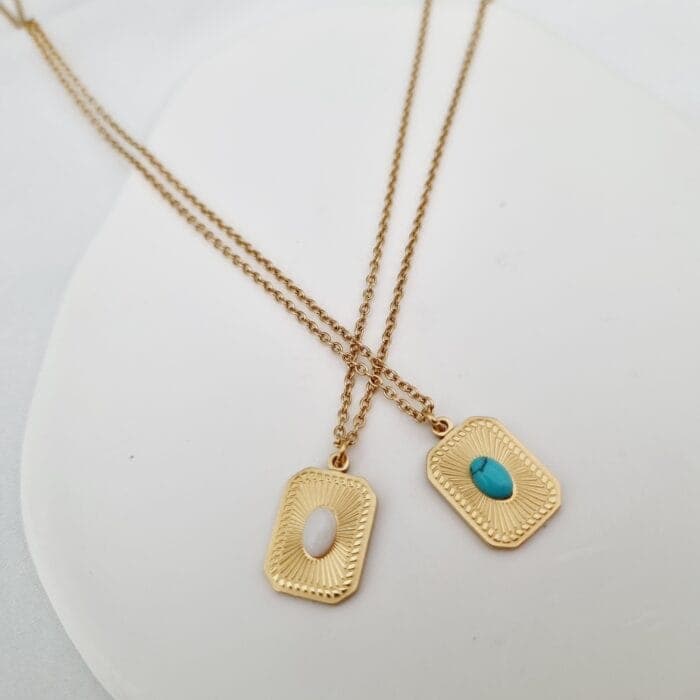 20240706_140057 Ατσάλινο κολιέ με ορθογώνιο στοιχείο με ημιπολύτιμο λίθο - Image 1