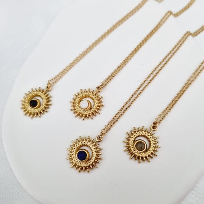 20240706_140249 Ατσάλινο κολιέ ήλιος με ημιπολύτιμο λίθο - Image 1