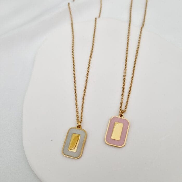 20240706_141127 Ατσάλινο κολιέ με ορθογώνιο στοιχείο με σμάλτο - Image 1