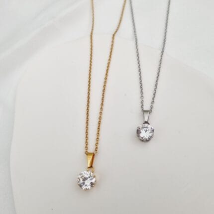 Ατσάλινο κολιέ με στρόγγυλο διάφανο ζιργκόν