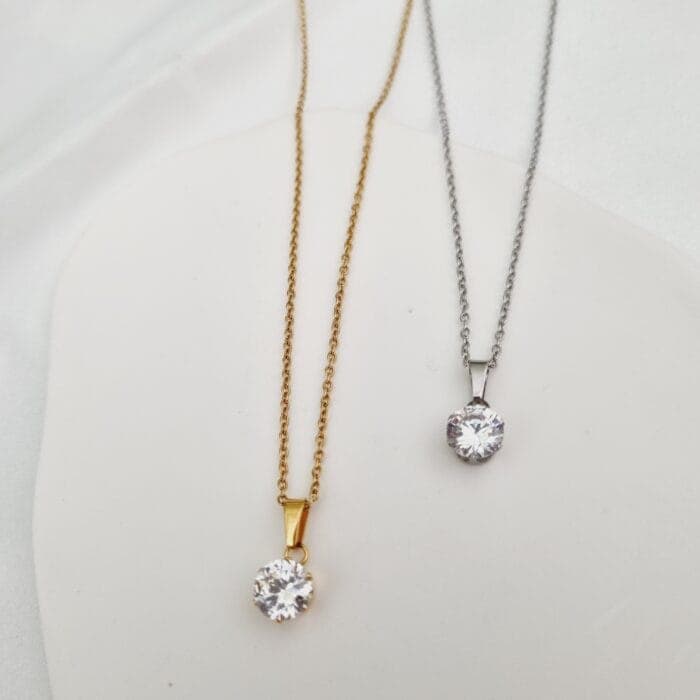 20240706_141412 Ατσάλινο κολιέ με στρόγγυλο διάφανο ζιργκόν - Image 1