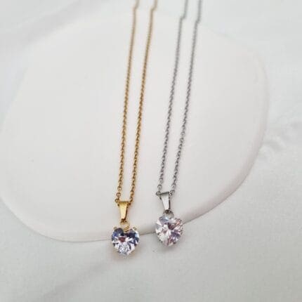 Ατσάλινο κολιέ καρδιά από διάφανο ζιργκόν