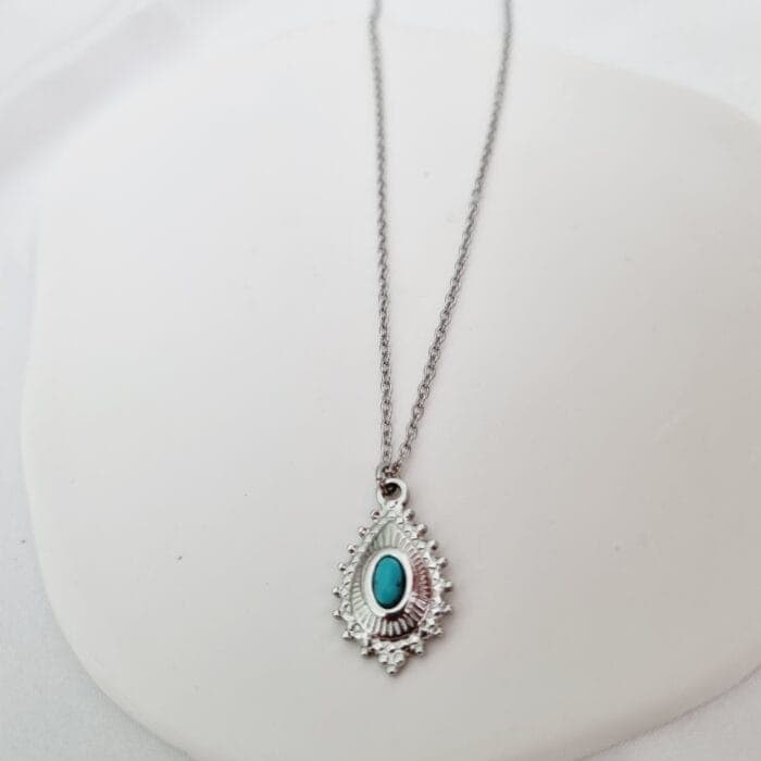 20240706_141733 Ατσάλινο κολιέ με έθνικ στοιχείο με ημιπολύτιμο λίθο - Image 1