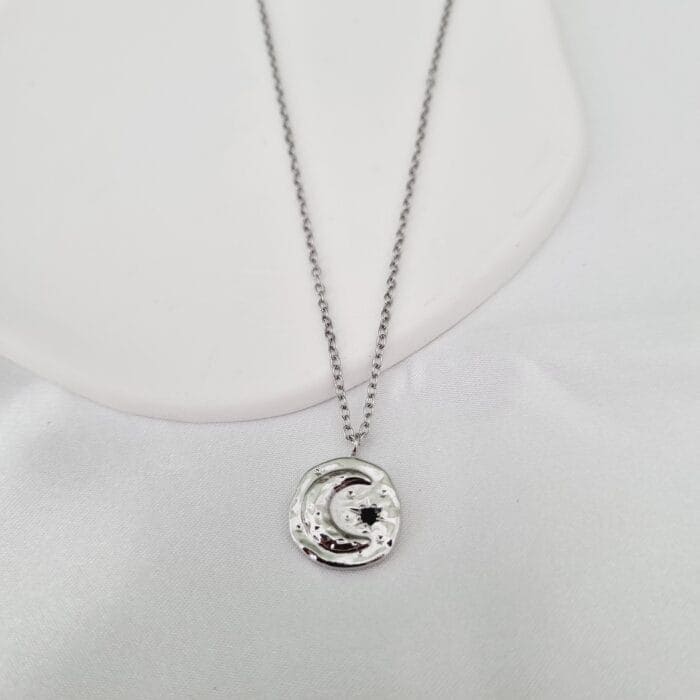 Ατσάλινο κολιέ φεγγάρι με μαύρο ζιργκόν - Image 1