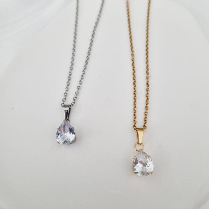 20240706_142143 Ατσάλινο κολιέ δάκρυ με διάφανο ζιργκόν - Image 1