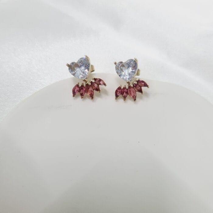 Ατσάλινα σκουλαρίκια καρδιές με στρας - Image 2