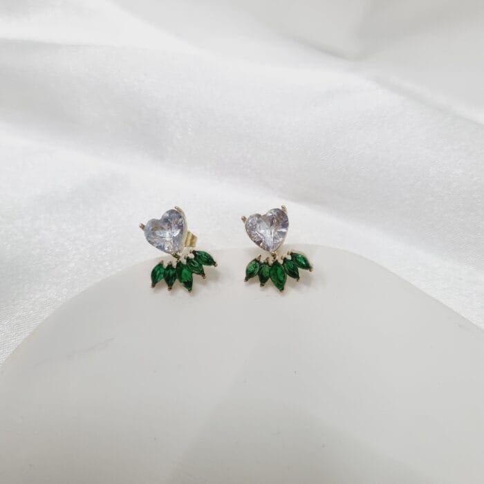 Ατσάλινα σκουλαρίκια καρδιές με στρας - Image 1