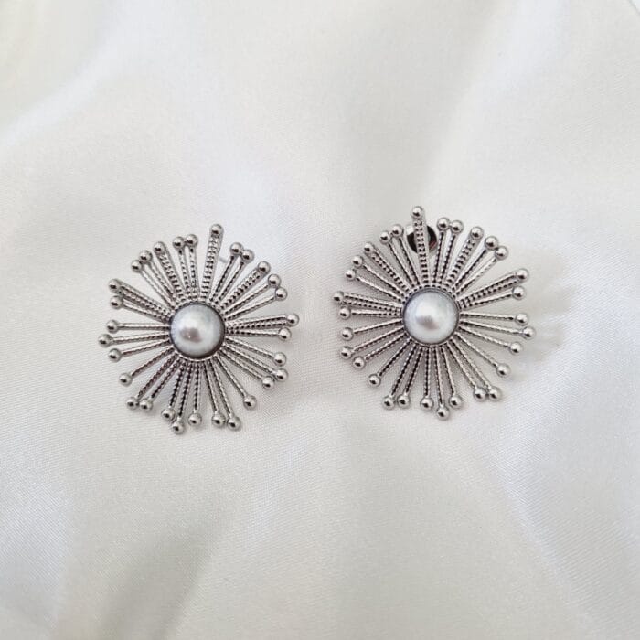 20241212_132316 Ατσάλινα σκουλαρίκια ακτίνες με πέρλες - Image 1