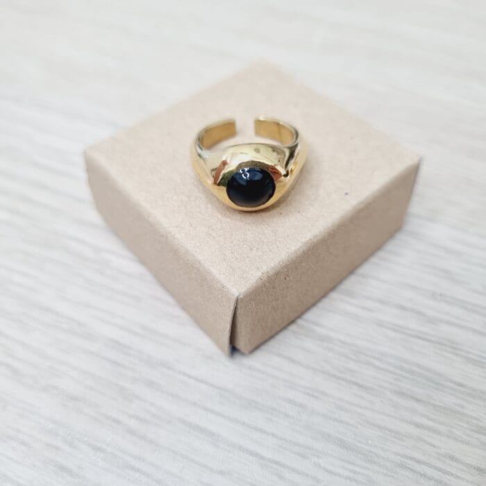 Ατσάλινο δαχτυλίδι με μαύρο σμάλτο - Image 1