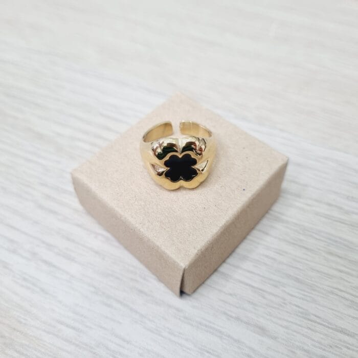 20241227_164242 Ατσάλινο δαχτυλίδι τριφύλλι με μαύρο σμάλτο - Image 1