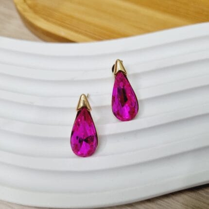 Ατσάλινα σκουλαρίκια σταγόνες με φουξ κρύσταλλα
