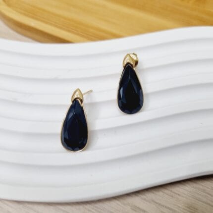 Ατσάλινα σκουλαρίκια σταγόνες με μαύρα κρύσταλλα