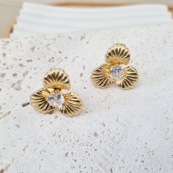 20250313_105123 Ατσάλινα σκουλαρίκια λουλούδια με διάφανα κρύσταλλα - Image 1