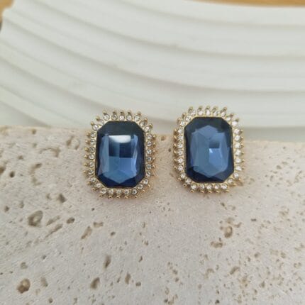 Ατσάλινα σκουλαρίκια με μπλε κρύσταλλα και διάφανα στρας