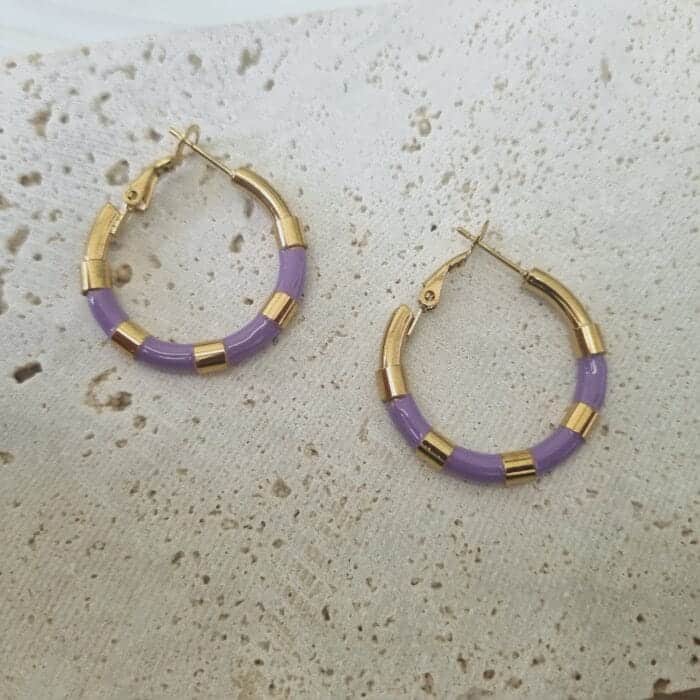 Ατσάλινοι κρίκοι με μωβ σμάλτο - Image 1