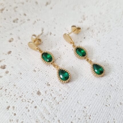 Ατσάλινα σκουλαρίκια κρεμαστά με πράσινα κρύσταλλα