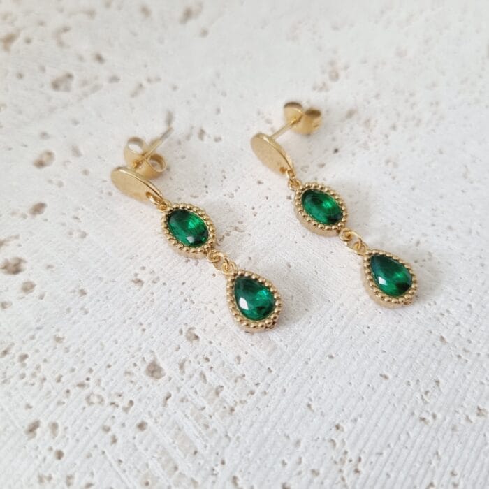 20250324_121218 Ατσάλινα σκουλαρίκια κρεμαστά με πράσινα κρύσταλλα - Image 1