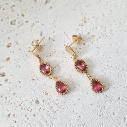 Ατσάλινα σκουλαρίκια κρεμαστά με φουξ κρύσταλλα