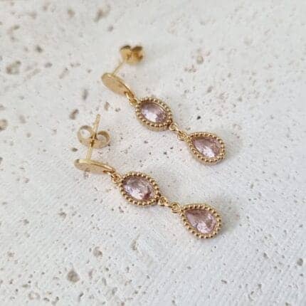 Ατσάλινα σκουλαρίκια κρεμαστά με ροζ κρύσταλλα