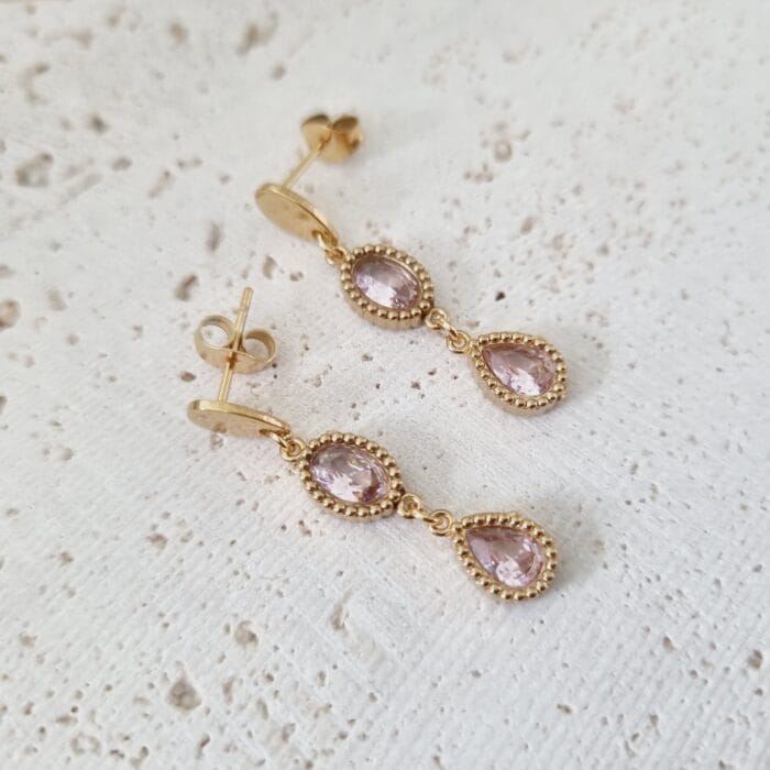 20250324_121413 Ατσάλινα σκουλαρίκια κρεμαστά με ροζ κρύσταλλα - Image 1