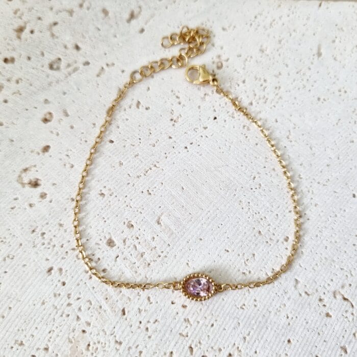 20250324_122035 Ατσάλινο βραχιόλι με οβάλ ροζ κρύσταλλο - Image 1