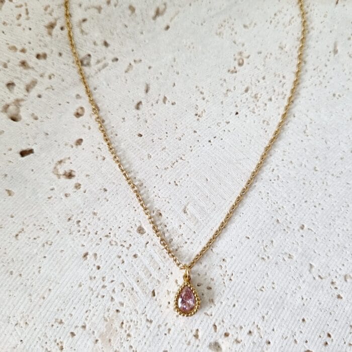 20250324_122511 Ατσάλινο κολιέ δάκρυ με ροζ κρύσταλλο - Image 1