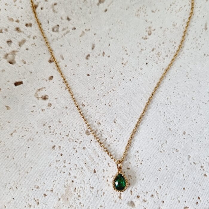 20250324_122551 Ατσάλινο κολιέ δάκρυ με πράσινο κρύσταλλο - Image 1