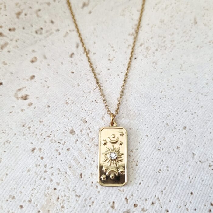 20250327_123323 Ατσάλινο κολιέ με ανάγλυφα σχέδια και διάφανο στρας - Image 1