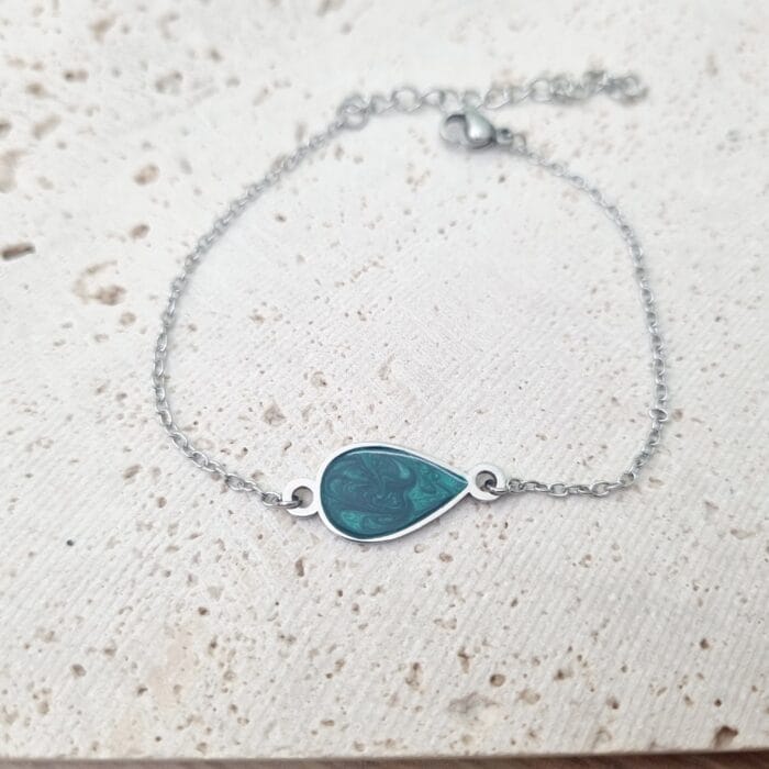 Ατσάλινο βραχιόλι δάκρυ με πράσινο σμάλτο - Image 1