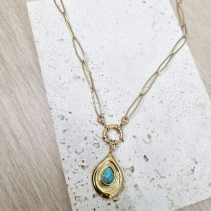 Ατσάλινο κολιέ σταγόνα με τιρκουάζ πέτρα