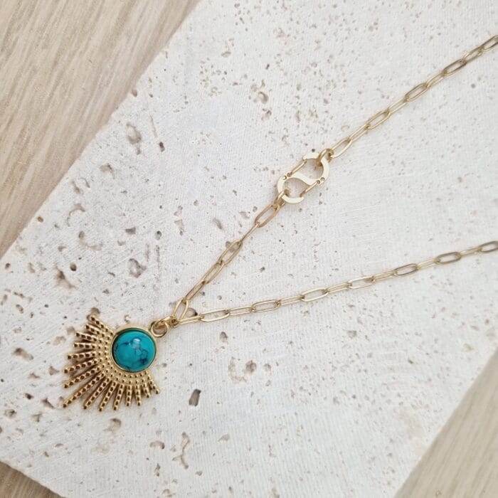 20250416_163352 Ατσάλινο κολιέ βεντάλια με γαλάζια πέτρα - Image 1