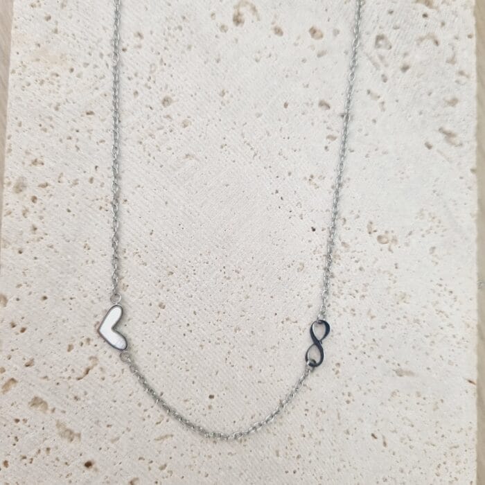 Ατσάλινο κολιέ με καρδιά και άπειρο - Image 2