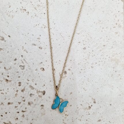 Ατσάλινο κολιέ πεταλούδα με γαλάζιο σμάλτο