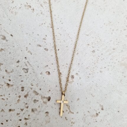 Ατσάλινο κολιέ σταυρός με διάφανο στρας