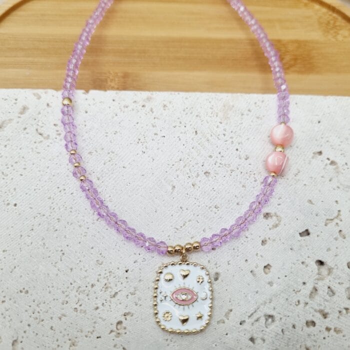 Κολιέ με κρυσταλλάκια και ατσάλινο στοιχείο με μάτι - Image 2