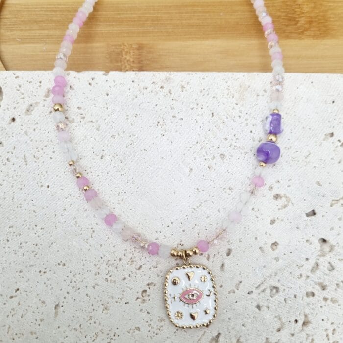 Κολιέ με κρυσταλλάκια και ατσάλινο στοιχείο με μάτι - Image 1