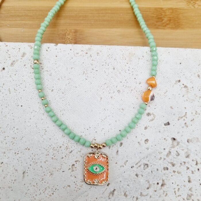 Κολιέ με κρυσταλλάκια και ατσάλινο στοιχείο με μάτι - Image 2