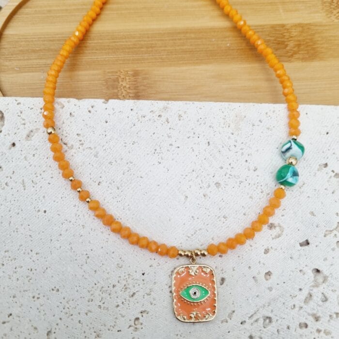 20250602_112636 Κολιέ με κρυσταλλάκια και ατσάλινο στοιχείο με μάτι - Image 1