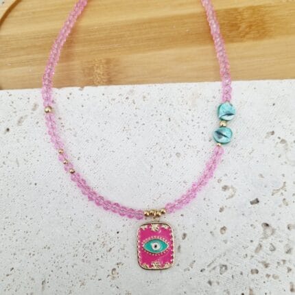 Κολιέ με κρυσταλλάκια και ατσάλινο στοιχείο με μάτι