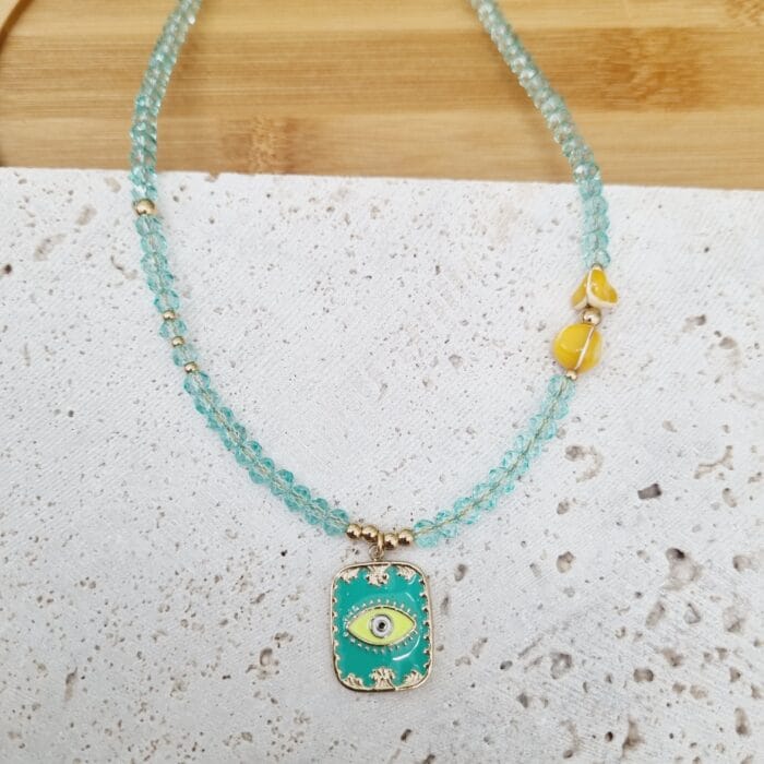 Κολιέ με κρυσταλλάκια και ατσάλινο στοιχείο με μάτι - Image 2