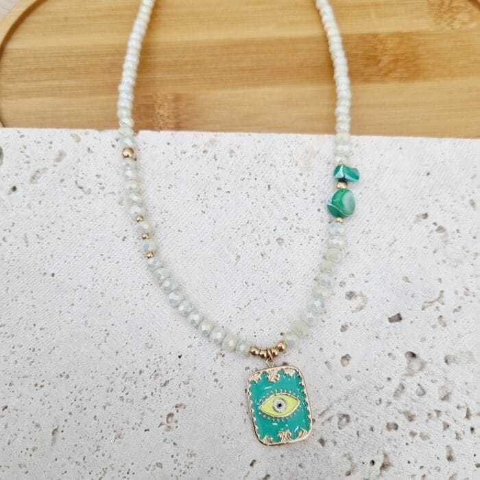 20250602_113620 Κολιέ με κρυσταλλάκια και ατσάλινο στοιχείο με μάτι - Image 1