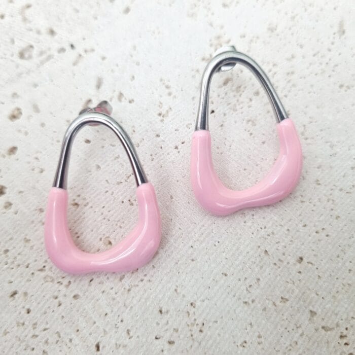 20250618_132903 Ατσάλινα σκουλαρίκια με ροζ σμάλτο - Image 1