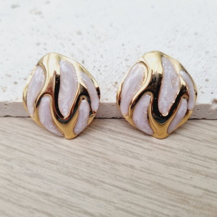 Ατσάλινα σκουλαρίκια ρόμβοι με σμάλτο - Image 3